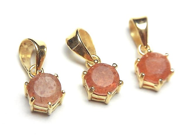 高品質太陽石 AAA 刻面圓形吊墜 7x6x4mm 18KGP