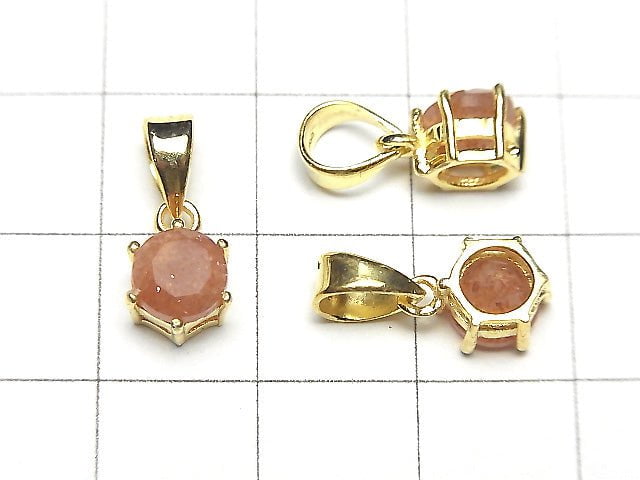 高品質太陽石 AAA 刻面圓形吊墜 7x6x4mm 18KGP