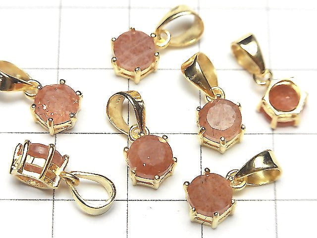 Hochwertiger Sonnenstein AAA- Rund Facettiert Anhänger 7x6x4mm 18KGP