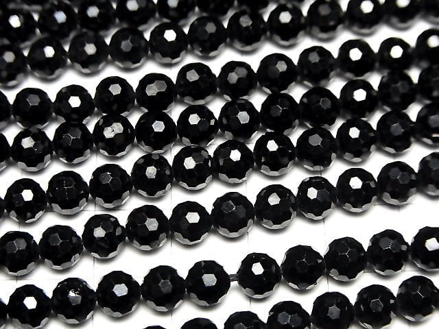 Hochwertiger schwarzer Spinell AAA 128 facettierte Runde 6mm halbe oder 1Strang Perlen (ca. 37cm / 15Zoll)