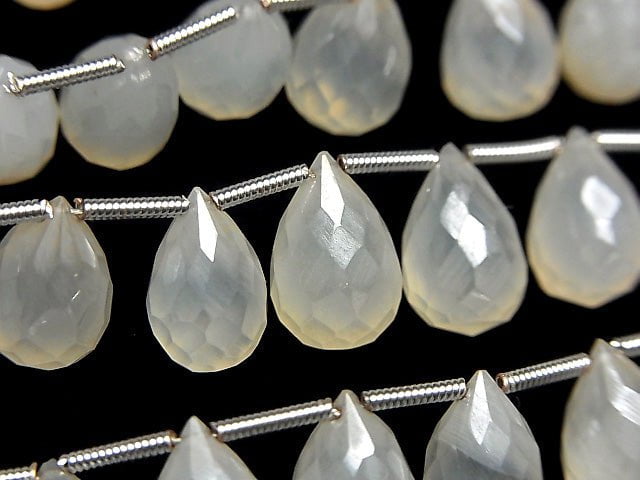 Hochwertiger weißer Chalcedon AAA Tropfen facettierte Briolette Beschichtung halbe oder 1Strang Perlen (ca. 7 Zoll / 18 cm)