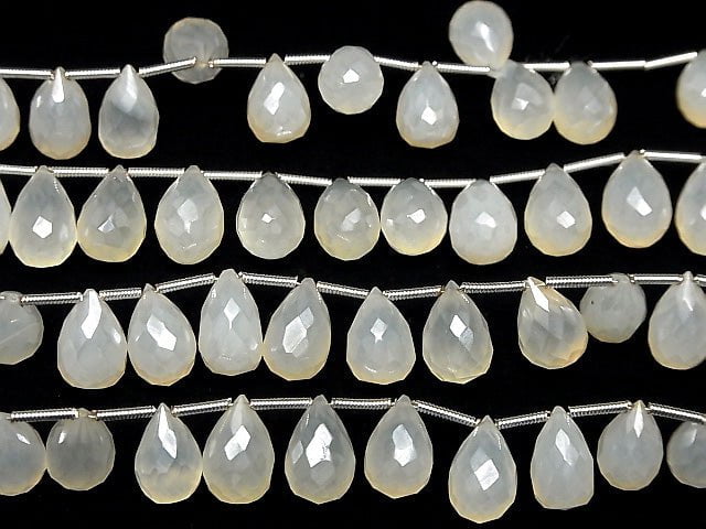 Hochwertiger weißer Chalcedon AAA Tropfen facettierte Briolette Beschichtung halbe oder 1Strang Perlen (ca. 7 Zoll / 18 cm)