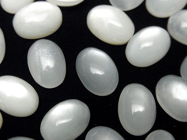 Weißer Mondstein AAA oval Cabochon 14x10mm 2 Stück