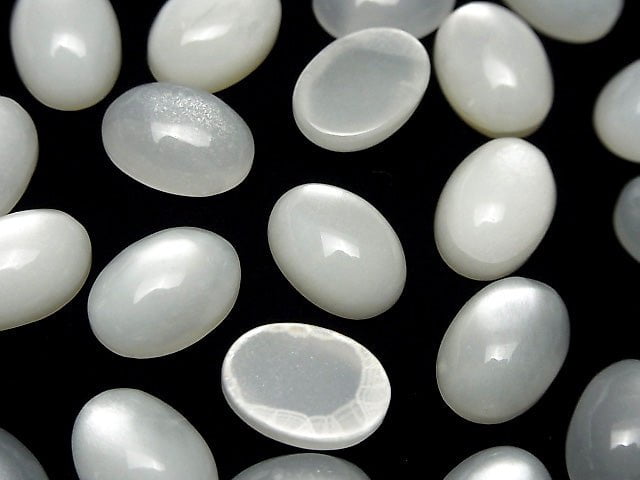 Weißer Mondstein AAA oval Cabochon 14x10mm 2 Stück