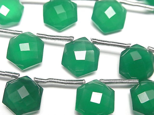 高品質綠瑪瑙 AAA 六角形切割 11x10mm 1串 (8顆)