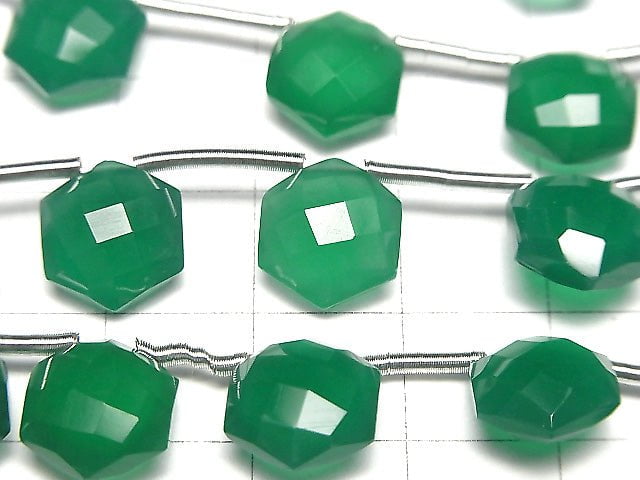 高品質綠瑪瑙 AAA 六角形切割 11x10mm 1串 (8顆)