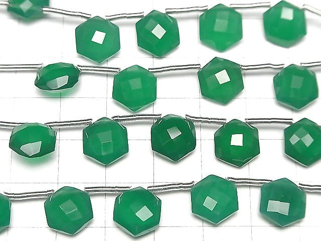 Hochwertiger grüner Onyx AAA Sechseckschnitt 11x10mm 1Strang Perlen (8 Stück)