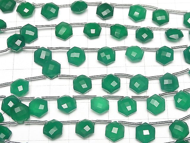 Hochwertiger grüner Onyx AAA Sechseckschnitt 11x10mm 1Strang Perlen (8 Stück)