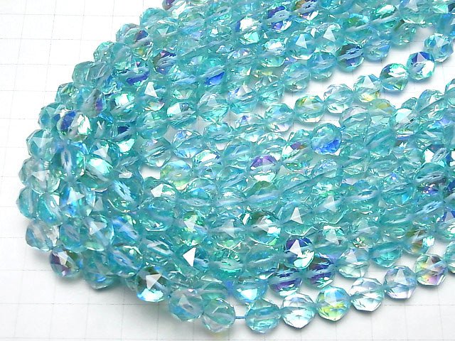 Hohe Qualität! Aqua Blau Luna Flash Stern Facettiert Rund 10mm 1Strang Perlen (ca. 15 Zoll / 37 cm)