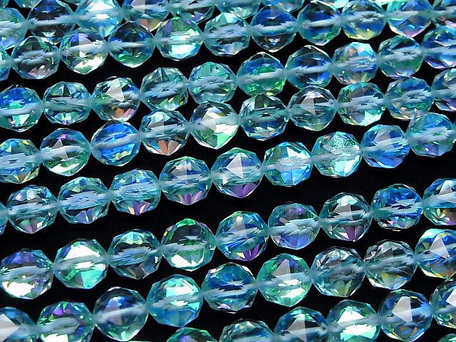 Hohe Qualität! Aqua Blau Luna Flash Stern Facettiert Rund 10mm 1Strang Perlen (ca. 15 Zoll / 37 cm)