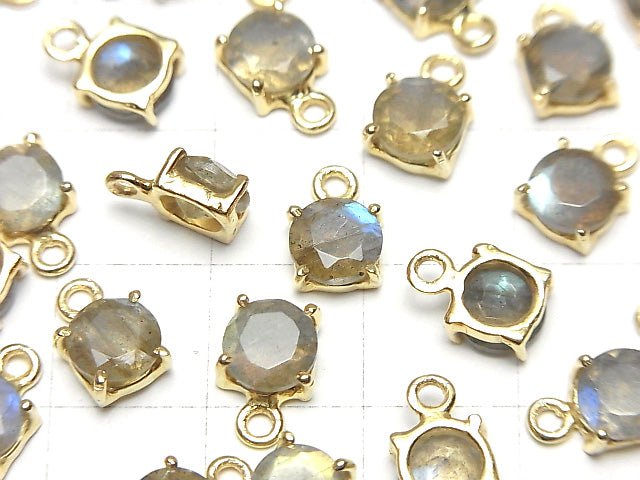 Hochwertiger Labradorit AAA Fassung Rund Facettiert 6x6mm 18KGP 3 Stück