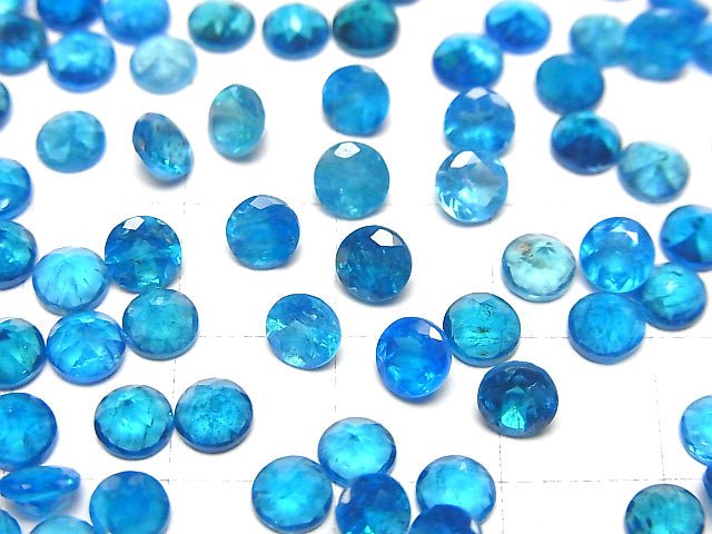 Hochwertiger Neonblauer Apatit AAA unbohrt rund facettiert 5x5mm 2 Stück