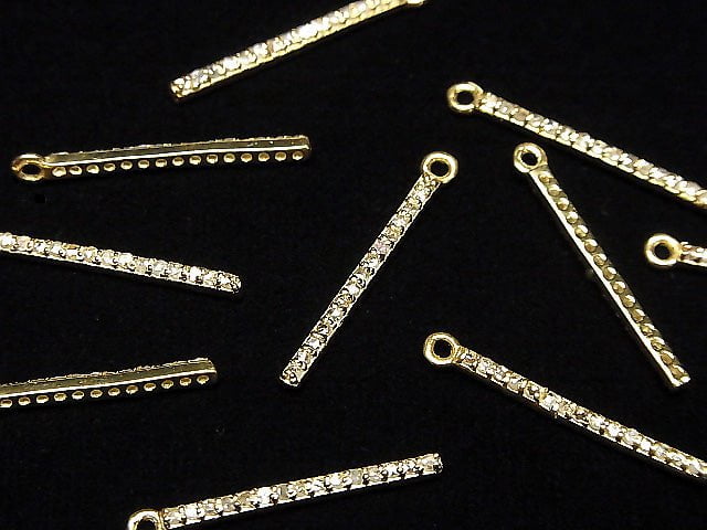 Diamond Bar Charm 20x1.5x2mm 18KGP 1pc
