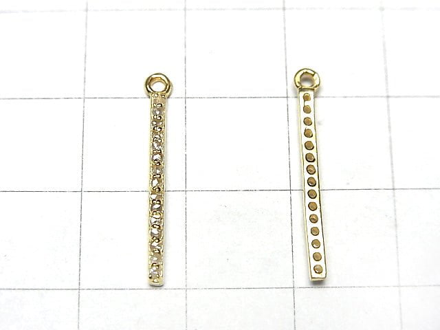 Diamond Bar Charm 20x1.5x2mm 18KGP 1pc