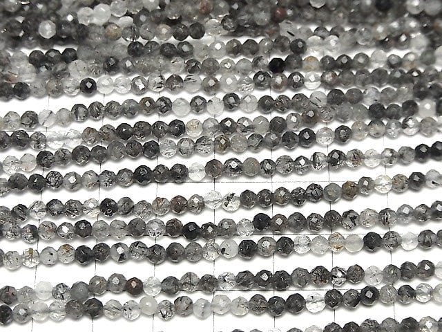 Hochwertig! Turmalinquarz AA++ facettierte runde 3mm 1strang Perlen (ca. 15 Zoll / 37 cm)