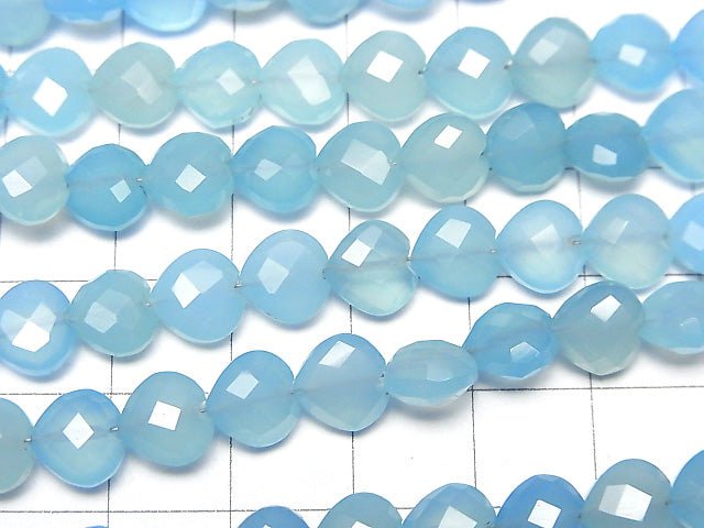 Blauer Chalcedon AAA Vertikales Loch Herzschnitt 8x8mm halb oder 1Strang Perlen (ca. 6 Zoll / 16 cm)