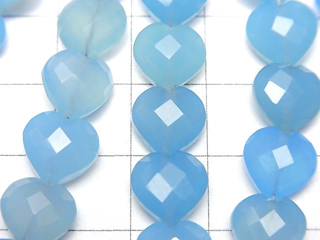 Blue Chalcedony AAA Vertical Hole Heart cut 10x10mm half or 1strand beads (aprx.6inch / 16cm)