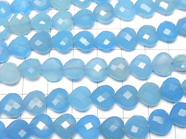 Blauer Chalcedon AAA Vertikales Loch Herzschnitt 10x10mm halb oder 1Strang Perlen (ca. 6 Zoll / 16 cm)