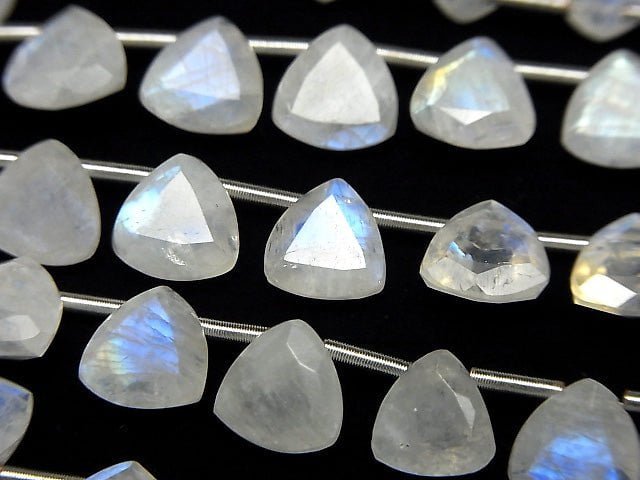Hochwertiger Regenbogen-Mondstein AA++ Dreieck facettiert 8x8mm halbe oder 1 Strang Perlen (18 Stück)