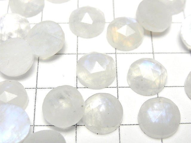 Hochwertiger Regenbogen-Mondstein AA++ Rund Rosen-Schliff 10x10mm 2 Stück