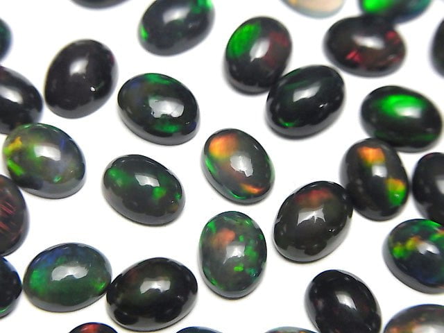 Hochwertiger schwarzer Opal AAA ovaler Cabochon 8x6mm 2 Stück