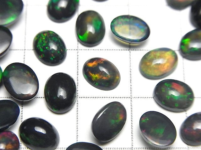 Hochwertiger schwarzer Opal AAA ovaler Cabochon 8x6mm 2 Stück