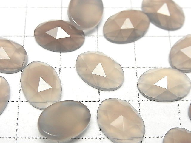 Gray Onyx Oval Rose Cut 14x10mm 4pcs