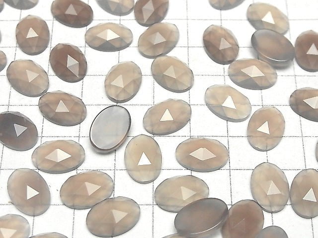 Gray Onyx Oval Rose Cut 14x10mm 4pcs