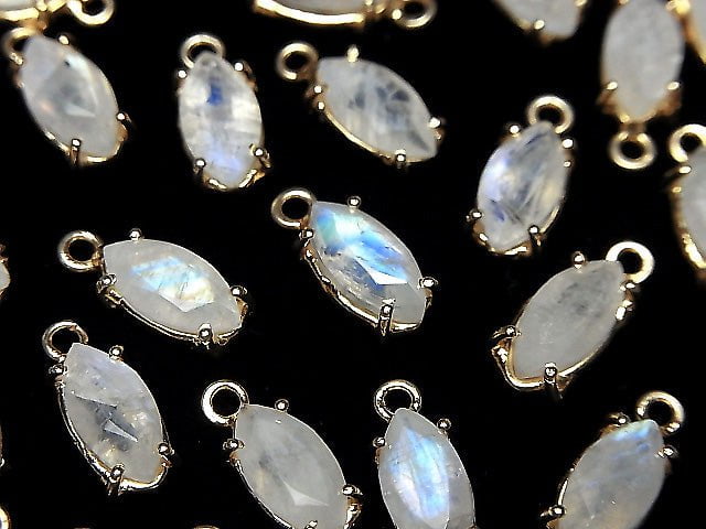 彩虹月光石 AAA - 尖橢圓形刻面 10x5mm 18KGP 包鑲 2件