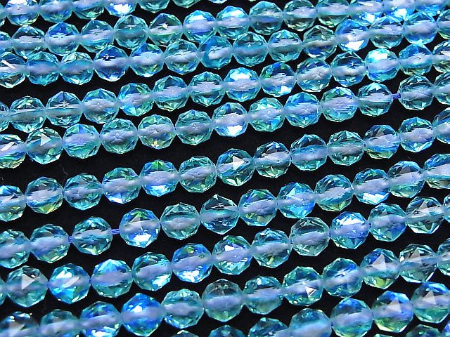 High Quality! 1strand $7.79! Aqua Blue Luna Flash #2 Star Faceted Round 6mm 1strand beads (aprx.15inch / 37cm)
