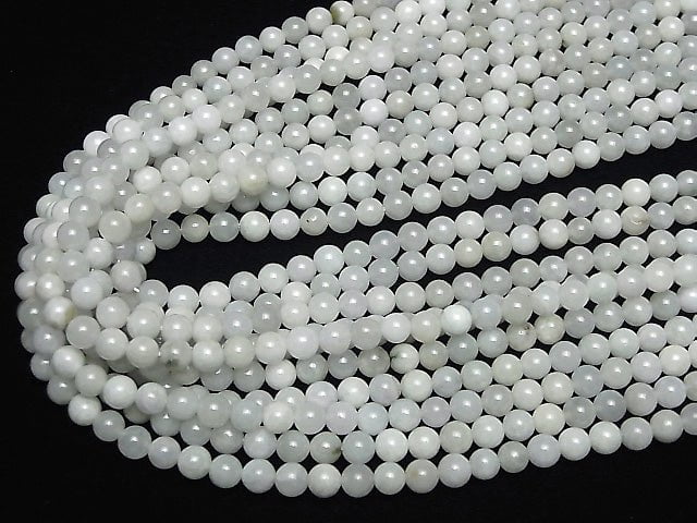 Burma weißer Jadeit (Jadeit) AA + Rund 6 mm halbe oder 1 Strang Perlen (ca. 15 Zoll / 38 cm)