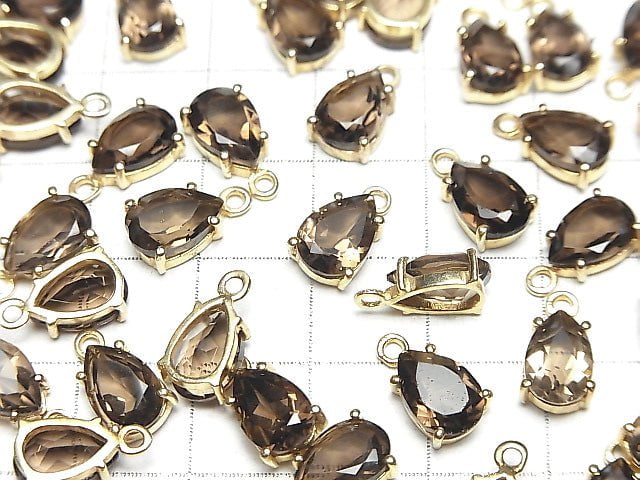 Hochwertiger Rauchquarz AAA Zargenfassung Birnenform Facettiert 9x6mm 18KGP 2 Stück
