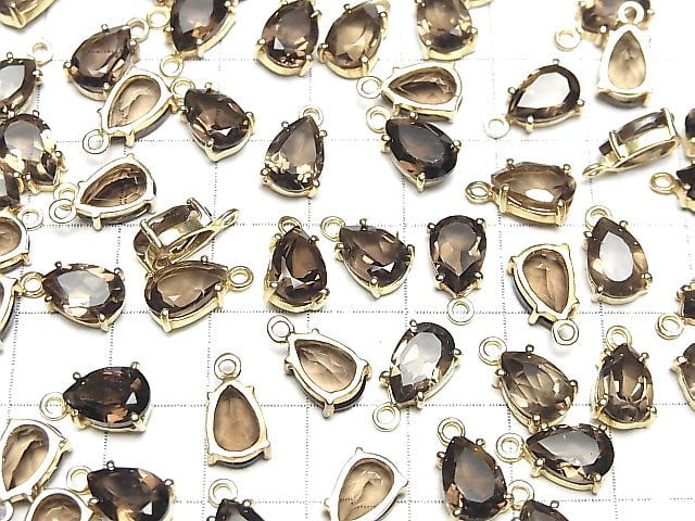 Hochwertiger Rauchquarz AAA Zargenfassung Birnenform Facettiert 9x6mm 18KGP 2 Stück