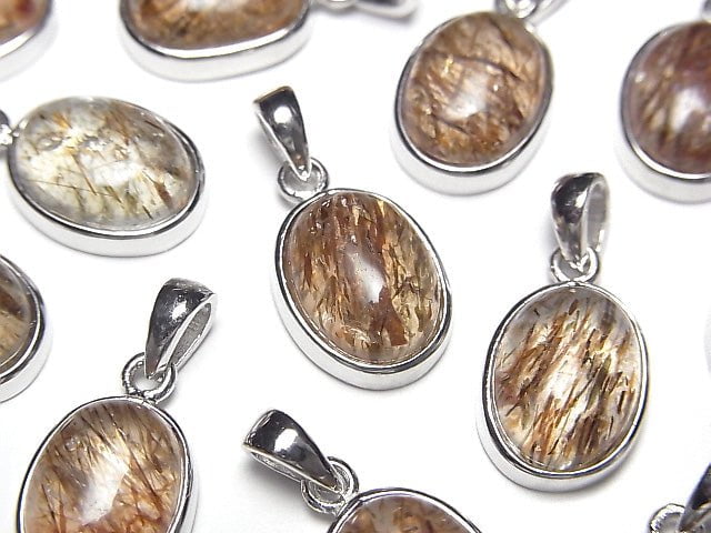 雲母石英 AAA 橢圓形吊墜 13x11mm 純銀925 1件
