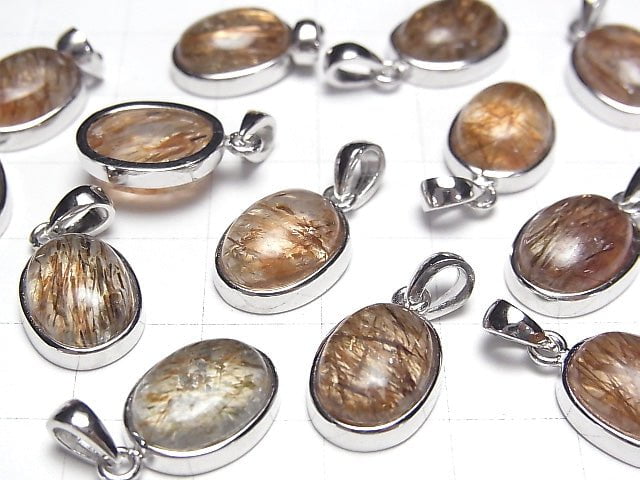 Mica in Quarz AAA- Ovaler Anhänger 13×11mm SILVER925 1 Stück