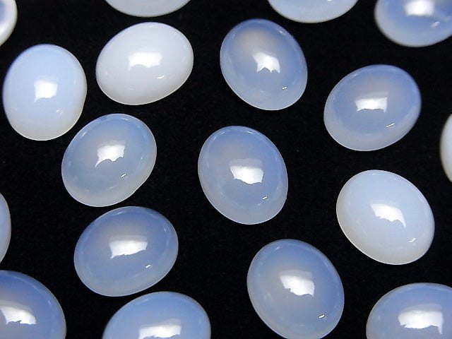 Hochwertiger blauer Chalcedon AAA Oval Cabochon 10x8mm 3 Stück