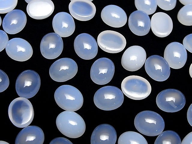 Hochwertiger blauer Chalcedon AAA Oval Cabochon 10x8mm 3 Stück