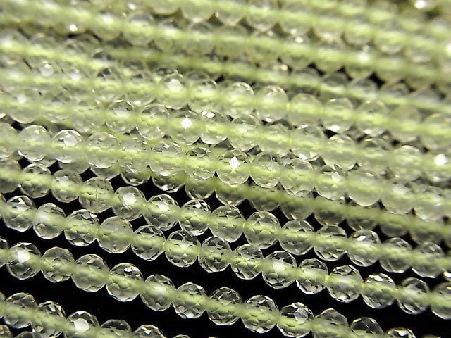 高品質!檸檬石英 AA++ 切面圓珠 3毫米 1串(約15英吋/37厘米)