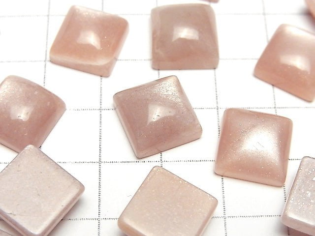 桃色月光石 AAA 級 - 方形素面 12x12mm 2顆