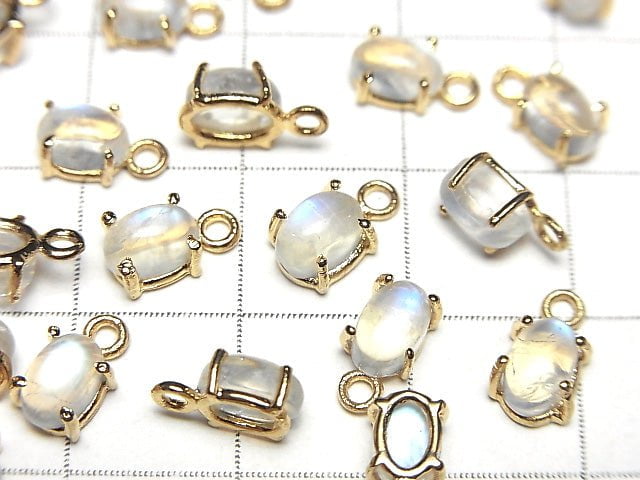 Hochwertiger Regenbogen-Mondstein AAA- Zargenfassung Oval 6x4mm 18KGP 2Stück