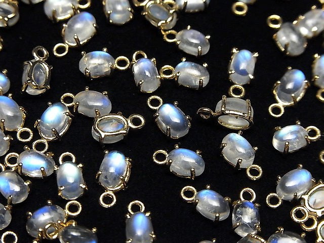 Hochwertiger Regenbogen-Mondstein AAA- Zargenfassung Oval 6x4mm 18KGP 2Stück