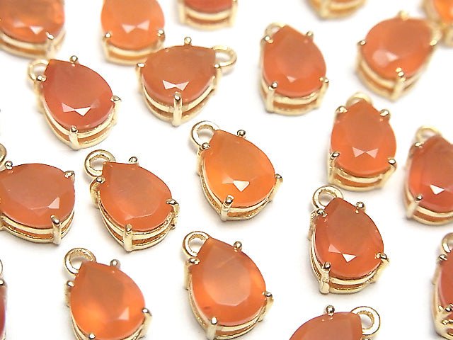 高品質紅玉髓 AAA 爪鑲梨形刻面 8x6mm 18KGP 2顆