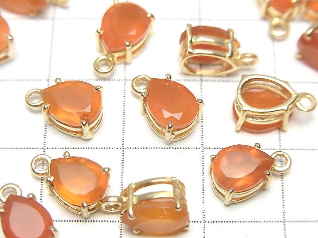 高品質紅玉髓 AAA 爪鑲梨形刻面 8x6mm 18KGP 2顆