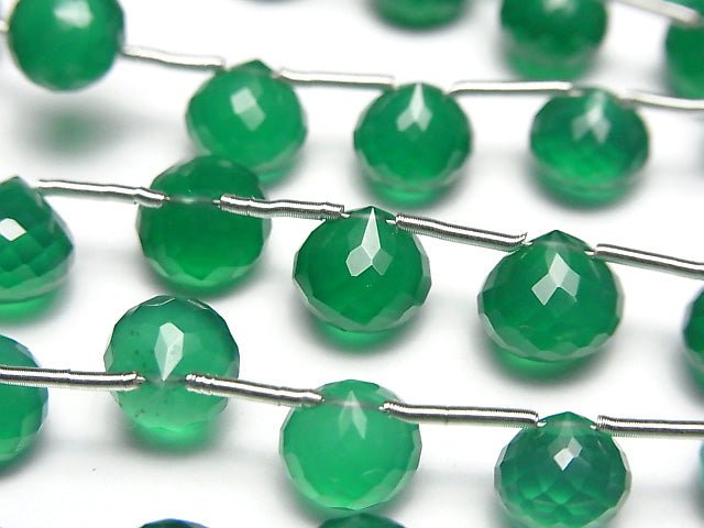 高品質綠瑪瑙 AAA 刻面洋蔥形垂墜 7x7mm 1 串珠子 (8 顆)