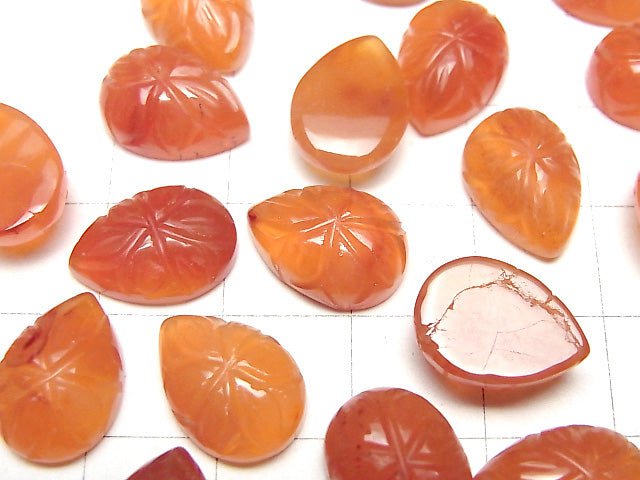 Hochwertiger Karneol AAA- Graviert Birnenform Cabochon 14x10mm 2 Stück