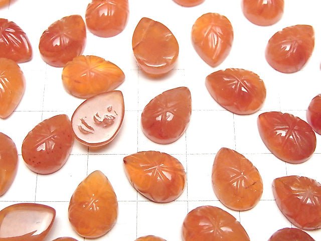 Hochwertiger Karneol AAA- Graviert Birnenform Cabochon 14x10mm 2 Stück
