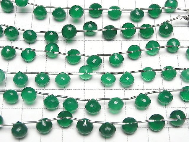 Hochwertiger grüner Onyx AAA Zwiebel facettierte Briolette 7x7mm 1 Strang Perlen (8 Stück)