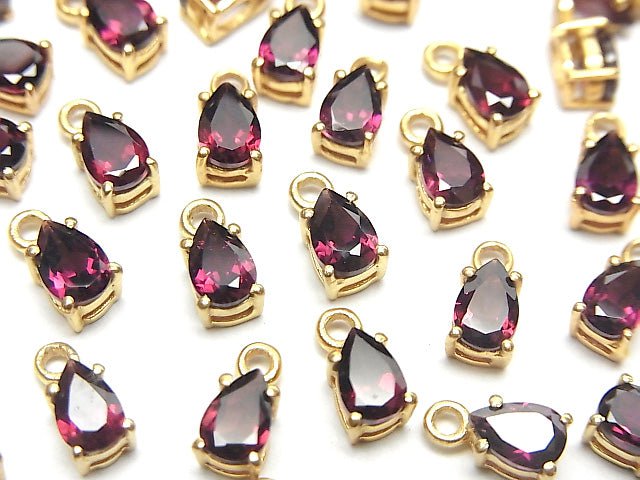 高品質紫牙烏石榴石 AAA 包鑲梨形刻面 6x4mm 18KGP 2顆