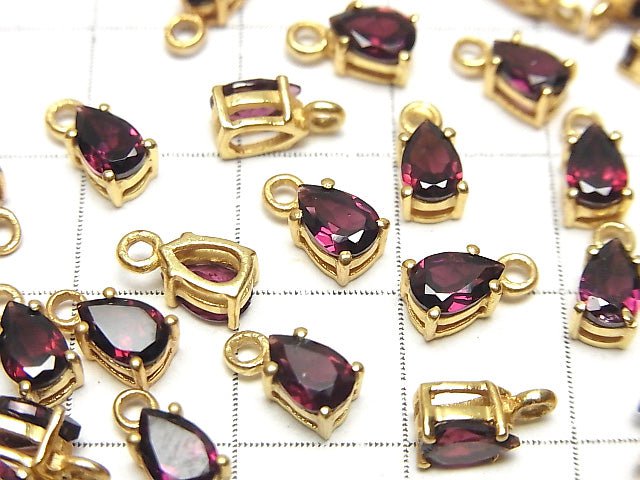 高品質紫牙烏石榴石 AAA 包鑲梨形刻面 6x4mm 18KGP 2顆