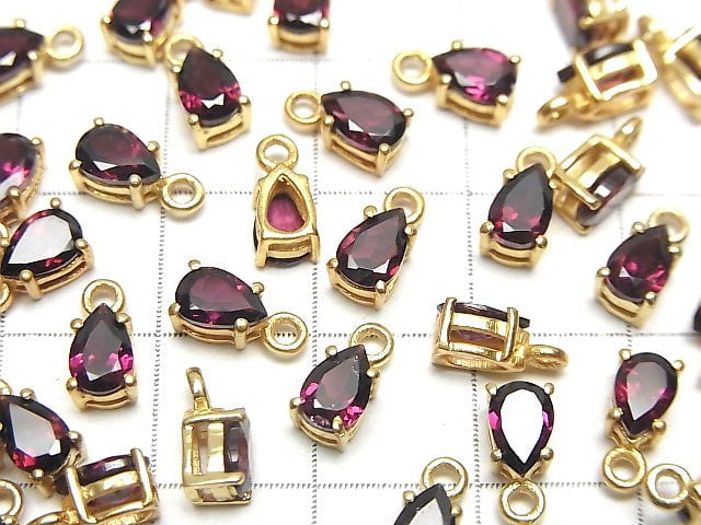 Hochwertiger Rhodolith Granat AAA Zargenfassung Birnenform Facettiert 6x4mm 18KGP 2 Stück